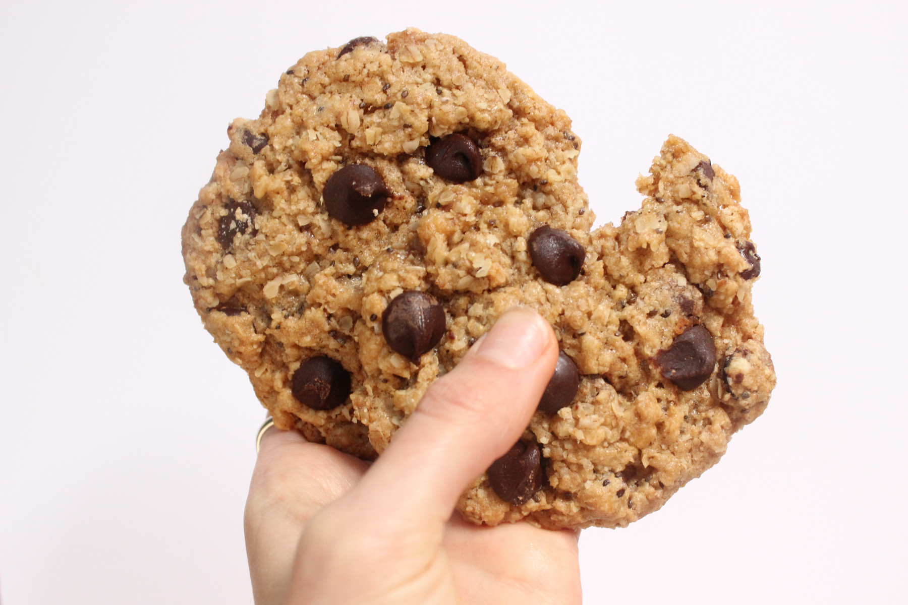 hand holding chocolate chip cookies