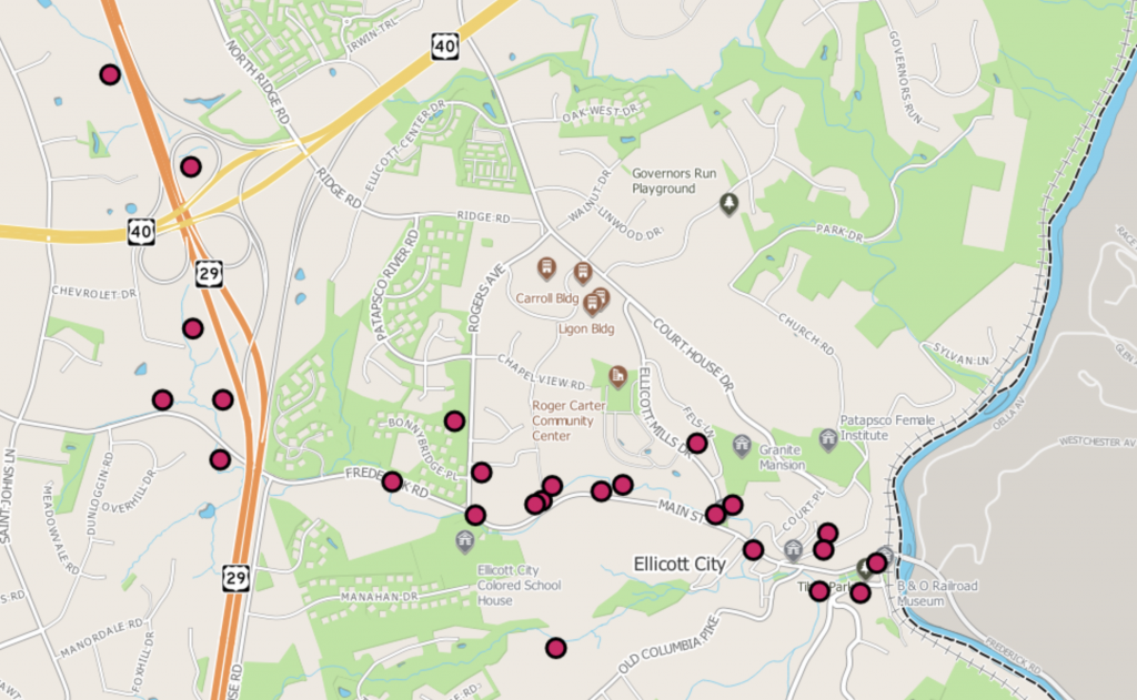 Screenshot of Howard County flood mitigation map