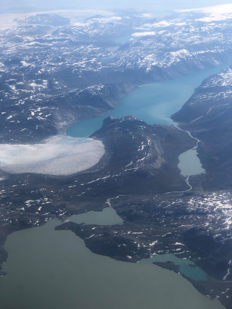 An aerial photo of lakes in Greenland, taken by a group of Ph.D. students studying climate change.