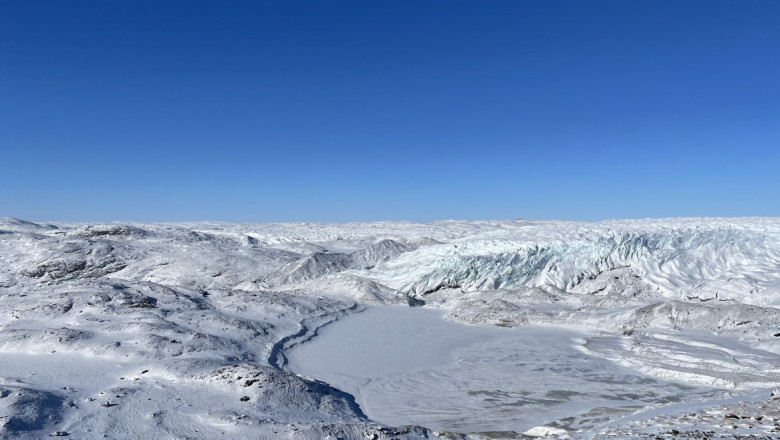 A vast landscape of hills and ice in Greenland. 
