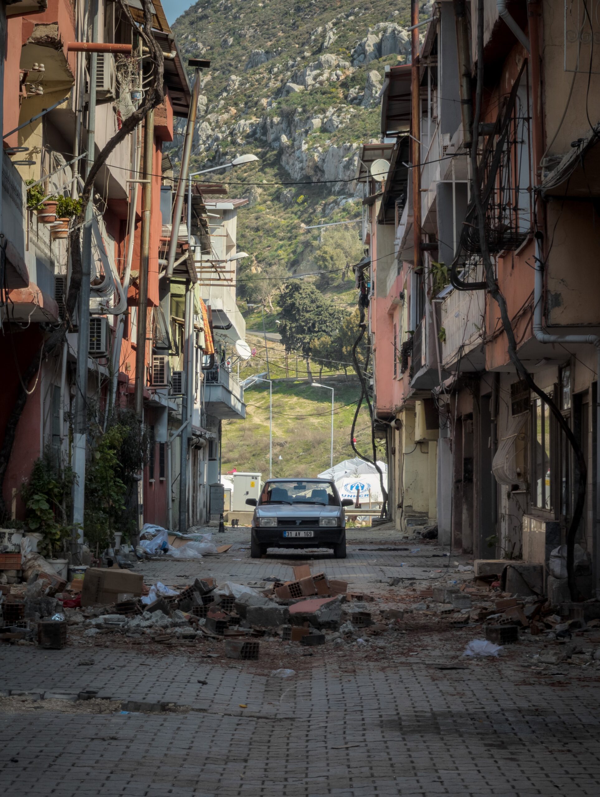 One of the few streets with all standing buildings after the Turkey earthquake