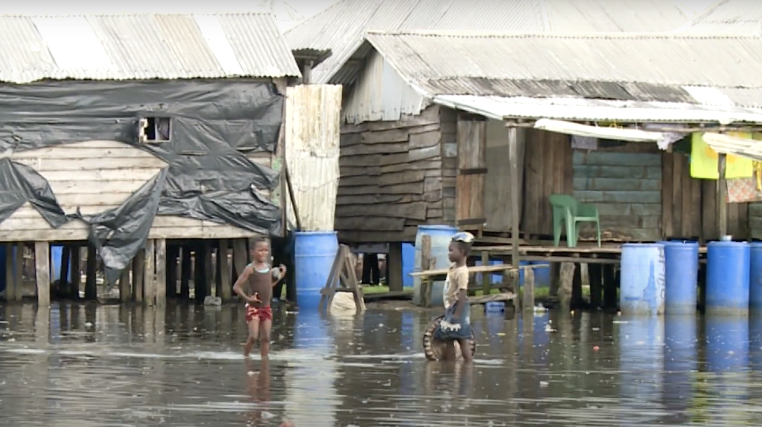 Children playing in the floods in Cap Cameroun.