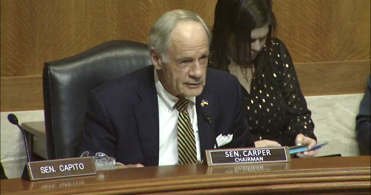 Sen. Tom Carper at the hearing on Wednesday.