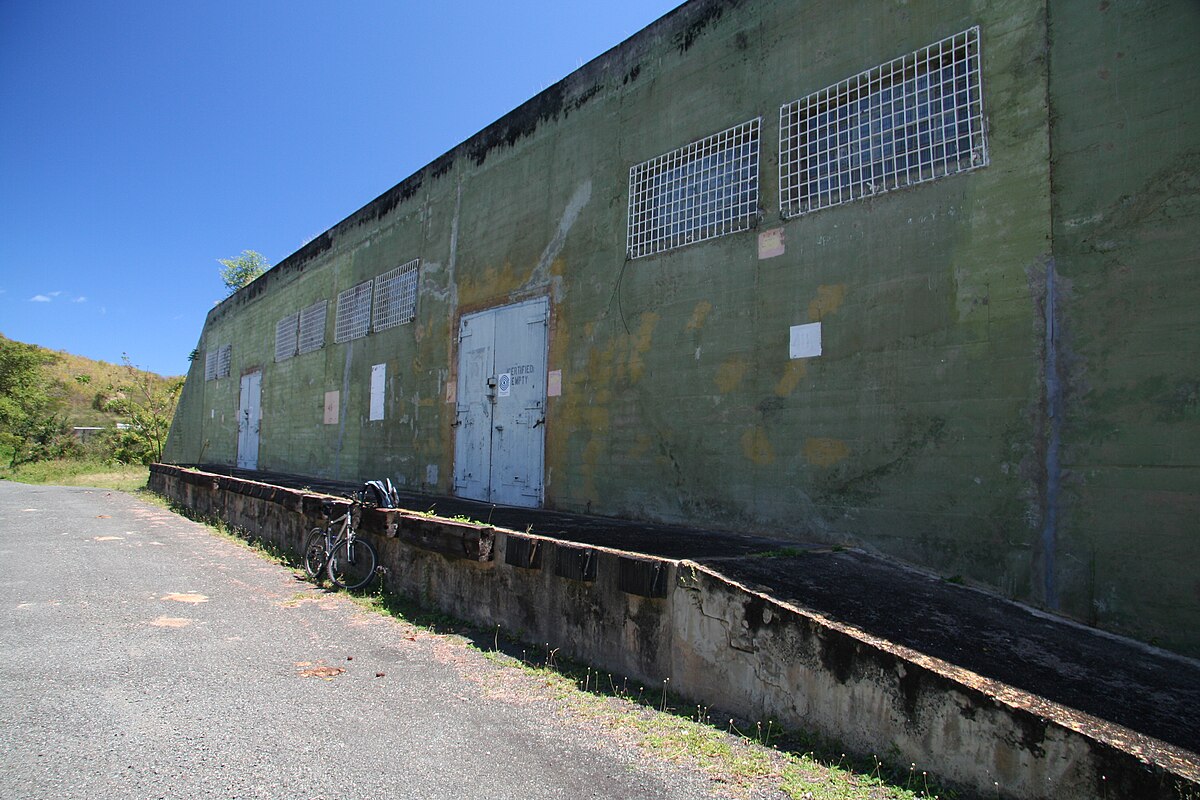 Green, cement Navy bunker in Vieques